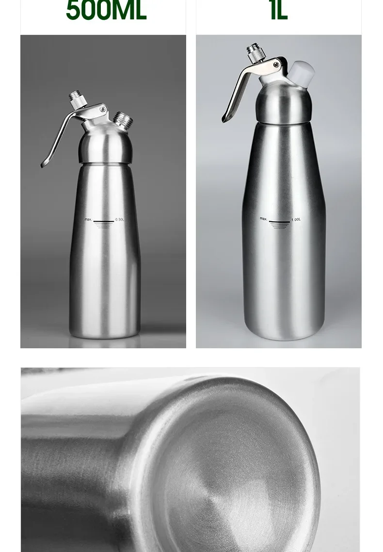 Gun Whipped Chantilly Foaming Accessories Gun Aluminum Cream Tools Dispenser Kitchen Cream +nozzle Pure Cream 500/1000ml Siphon
Gun Whipped Chantilly Foaming Accessories Gun Aluminum Cream Tools Dispenser Kitchen Cream +nozzle Pure Cream 500/1000ml Siphon