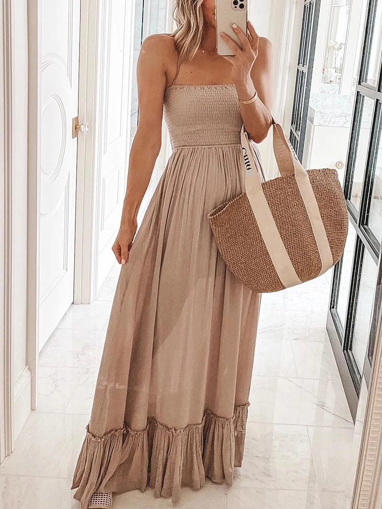 Sexy Lady Backless Solid Camisole Halter Dress Summer Women Hollow Patchwork Beach Dress Loose Ruffles Sleeveless Long Dresses
Sexy Lady Backless Solid Camisole Halter Dress Summer Women Hollow Patchwork Beach Dress Loose Ruffles Sleeveless Long Dresses