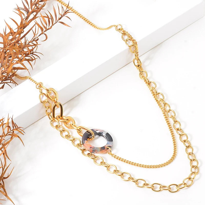 Gold Color Stainless Steel Double layered Chain Necklace for Women Girl Vintage Circular Hollow Out Resin Jewelry Gift
Gold Color Stainless Steel Double layered Chain Necklace for Women Girl Vintage Circular Hollow Out Resin Jewelry Gift