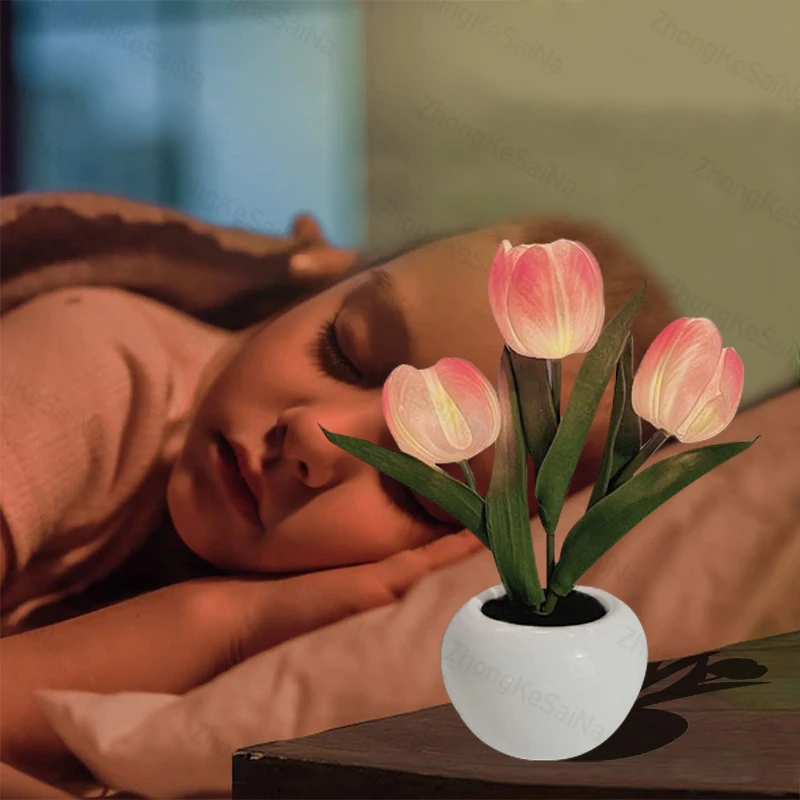 LED Flower Night Light Tulip Table Lamp Romantic Atmosphere Desk Lamp Creative Potted Bedside Decor for Bedroom/Bar/Restaurant
LED Flower Night Light Tulip Table Lamp Romantic Atmosphere Desk Lamp Creative Potted Bedside Decor for Bedroom/Bar/Restaurant