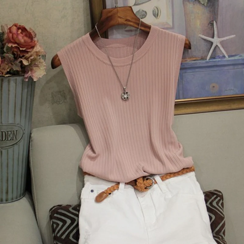 2022 Summer Fashion Woman Blouse Sleeveless Blouse Women O-neck Knitted Blouse Shirt Women Clothes Womens Tops and Blouses
2022 Summer Fashion Woman Blouse Sleeveless Blouse Women O-neck Knitted Blouse Shirt Women Clothes Womens Tops and Blouses