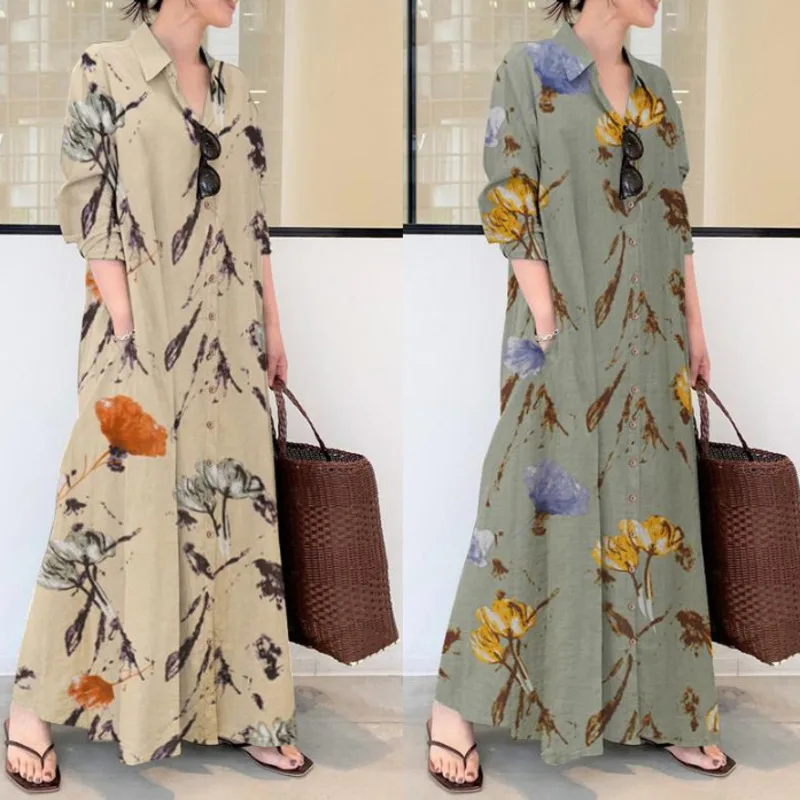 Floral Elegant Shirt Dress Women Cotton Twist Lapel Long Sleeve Pocket Loose Casual Cardigan Maxi Robe Dress Muslim Abaya Kaftan
Floral Elegant Shirt Dress Women Cotton Twist Lapel Long Sleeve Pocket Loose Casual Cardigan Maxi Robe Dress Muslim Abaya Kaftan