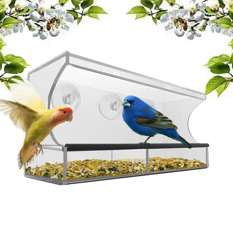 

Прозрачный акриловый дозатор еды для птиц, автоматическая кормушка для птиц с сильной присоской, уличный садовый подвесной домик для птиц