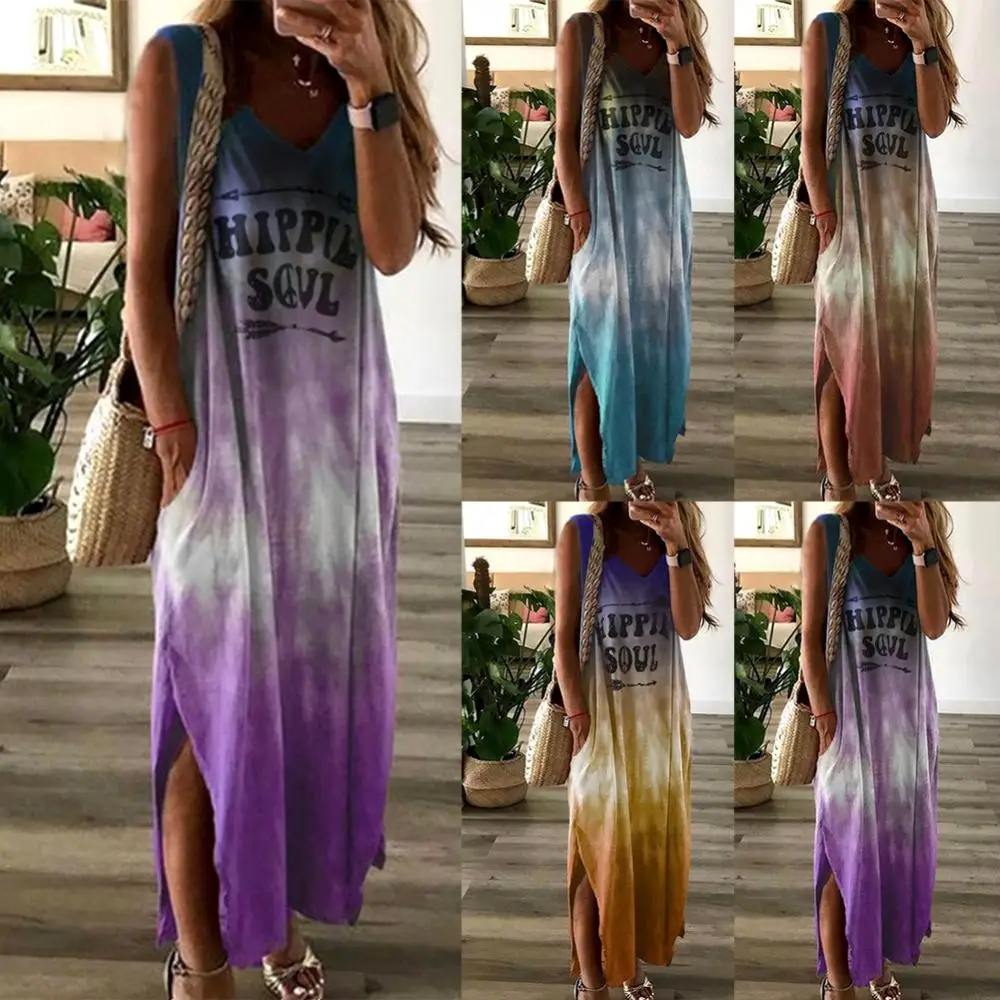 Women Boho V Neck Sleeveless Gradient Color HIPPIE SOUL Pockets Long Loose Dress
Women Boho V Neck Sleeveless Gradient Color HIPPIE SOUL Pockets Long Loose Dress