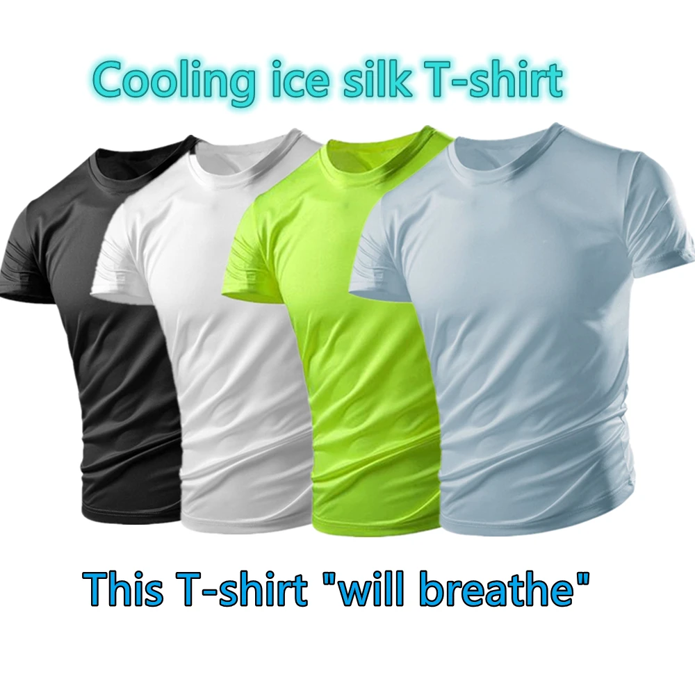 Summer Men's Ice Silk Short-sleeved T-shirt Quick-drying Skin Breathing Clothes Refreshing Solid Color Sportswear Tees
Summer Men's Ice Silk Short-sleeved T-shirt Quick-drying Skin Breathing Clothes Refreshing Solid Color Sportswear Tees