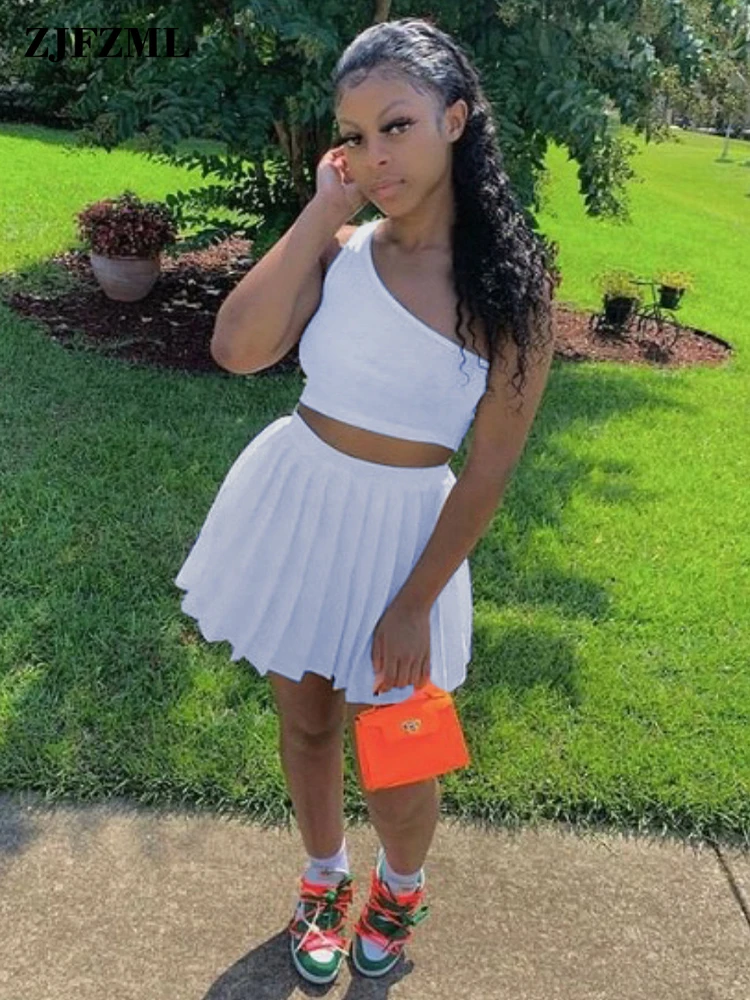 Preppy Style Y2K Two Piece Skirt Sets Summer Women Baseball Outfits Sexy One Shoulder Backless Crop Tops with Pleated Mini Skirt
Preppy Style Y2K Two Piece Skirt Sets Summer Women Baseball Outfits Sexy One Shoulder Backless Crop Tops with Pleated Mini Skirt