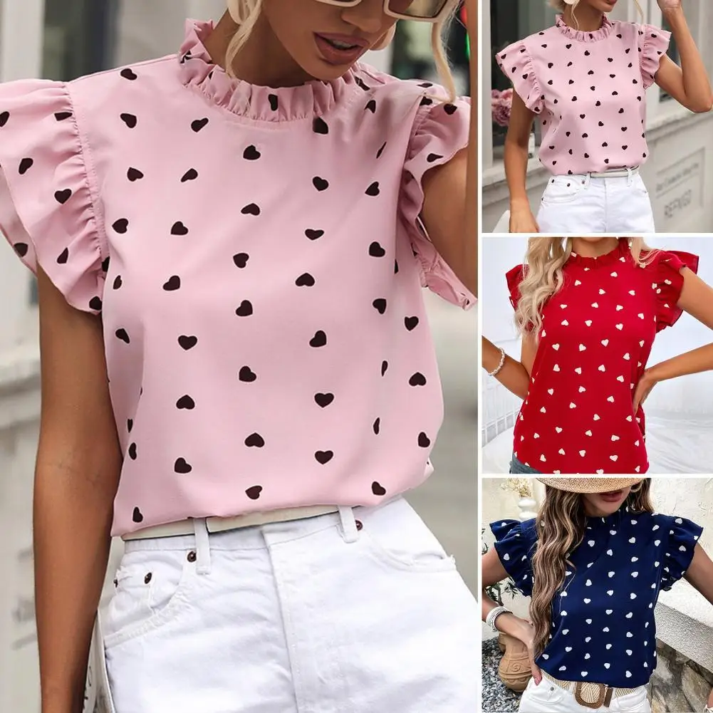Flying Sleeve Heart Print Slim Fit Women Blouse Ruffle Collar Simple Summer Top Female Clothing
Flying Sleeve Heart Print Slim Fit Women Blouse Ruffle Collar Simple Summer Top Female Clothing