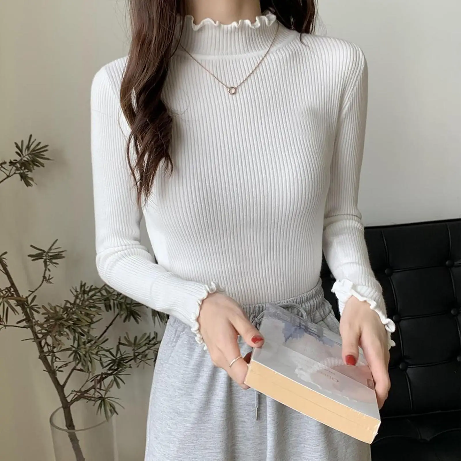 Women's Fall Winter Turtleneck Pullovers With Wooden Ears Ruffles Sweaters High Elastic Ribbed Slim Sexy Knitted Pullovers
Women's Fall Winter Turtleneck Pullovers With Wooden Ears Ruffles Sweaters High Elastic Ribbed Slim Sexy Knitted Pullovers