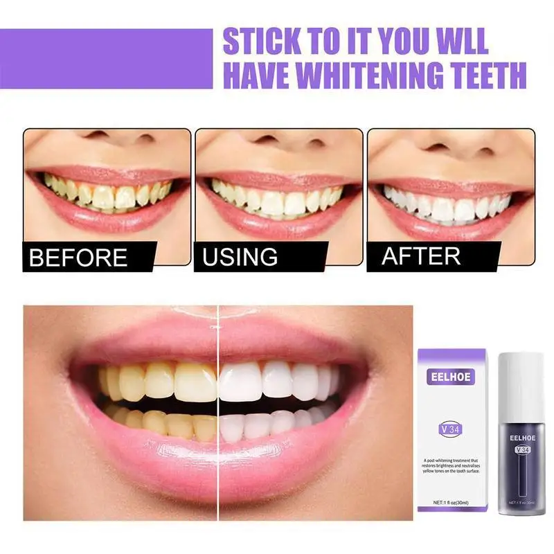 

Отбеливающая фиолетовая зубная паста V34 для свежего дыхания, 30 мл, для удаления пятен, уменьшения желтения, зубная паста для зубных десен, полости рта J1Z7