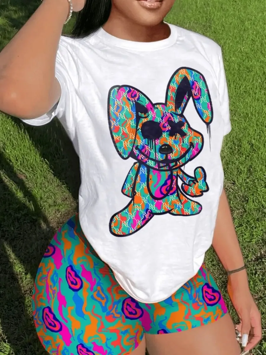 LW Plus Size 2pcs set Cartoon Print Shorts Set Summer Fashion Print Two Piece Set Women Casual Short Sleeve Tshirt Shorts Two se
LW Plus Size 2pcs set Cartoon Print Shorts Set Summer Fashion Print Two Piece Set Women Casual Short Sleeve Tshirt Shorts Two se