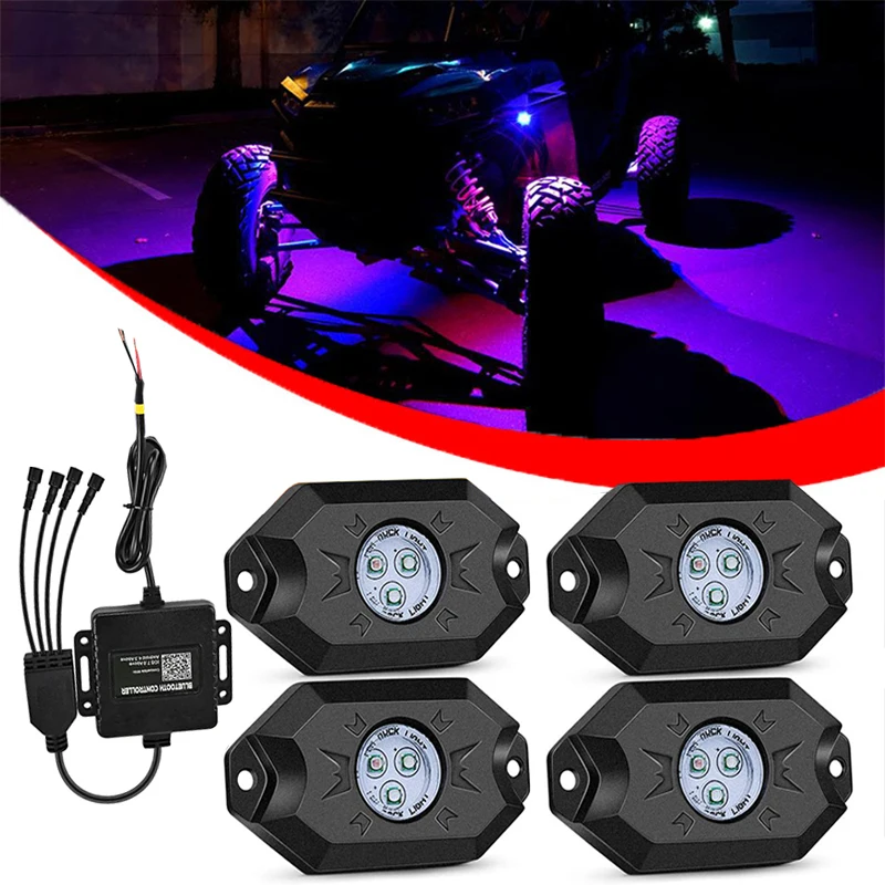 RGB LED Rock Light Kit 4 Pods Underglow Multicolor Neon Pods with Bluetooth App Control Flashing Music Mode Wheel Well Lights
RGB LED Rock Light Kit 4 Pods Underglow Multicolor Neon Pods with Bluetooth App Control Flashing Music Mode Wheel Well Lights