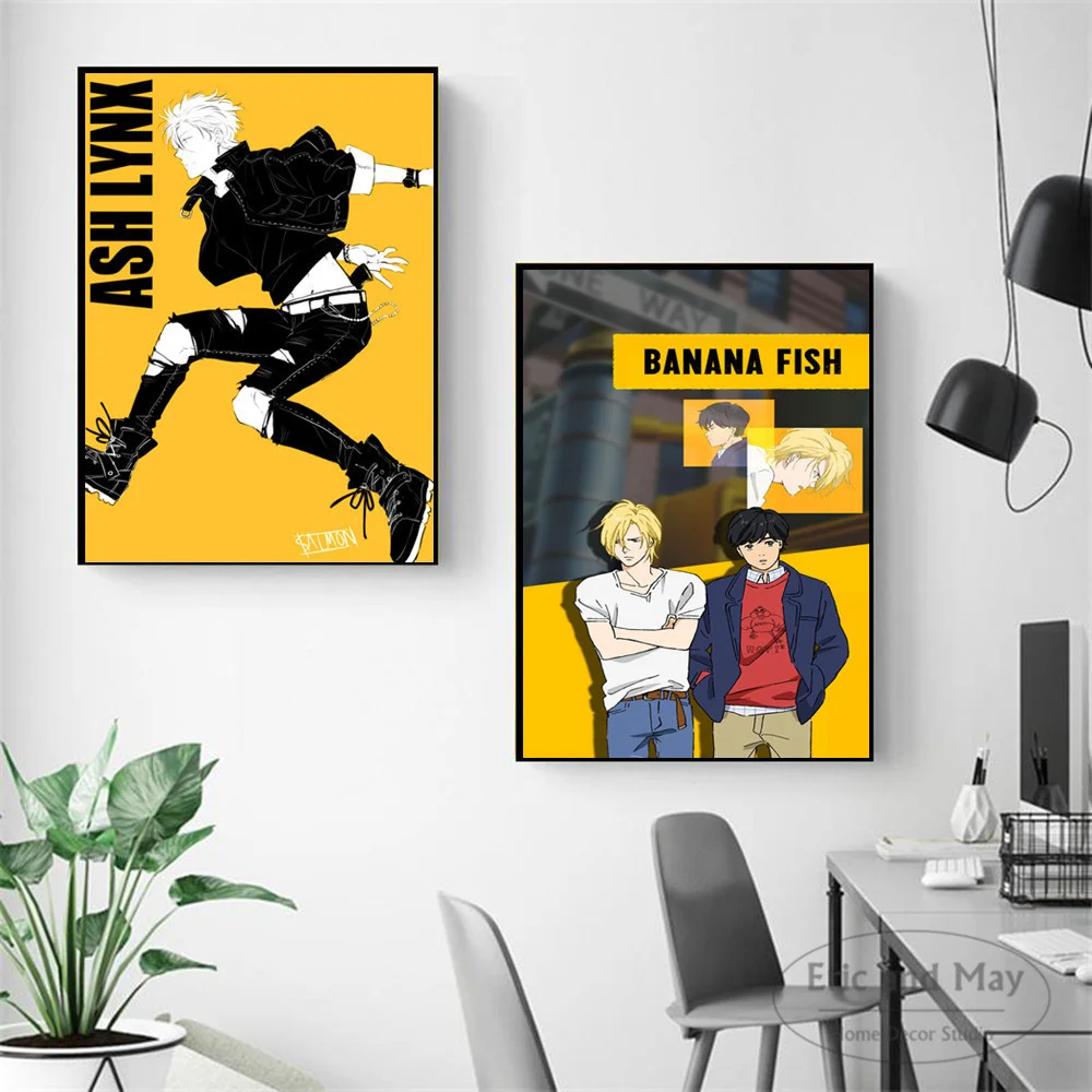 

Банановая рыба японское аниме Картина на холсте постеры и принты настенные картины для гостиной винтажный декоративный домашний декор Quadro