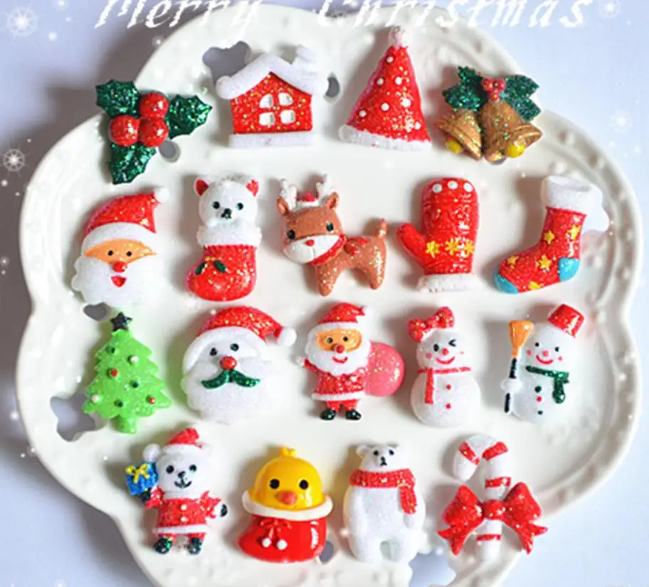 

100pcs Kawaii resin cabochon Small handicraft 100pcs flat back resin diy Center Crafts,Resin Santa elk Christmas tree decoration