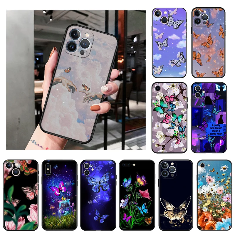 Silicone Black Phone Cases Cover for iPhone 11 14 Pro Max 12 13 Mini XR SE 7 8 6 6s Plus XS X SE3 11Pro Flower Pink Butterfly
Silicone Black Phone Cases Cover for iPhone 11 14 Pro Max 12 13 Mini XR SE 7 8 6 6s Plus XS X SE3 11Pro Flower Pink Butterfly