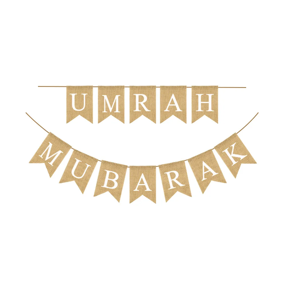

Ramadan Festival Flag UMRAH MUBARAK Printing Burlap Banner Swallowtail Bunting Party Supplies Background Layout Props