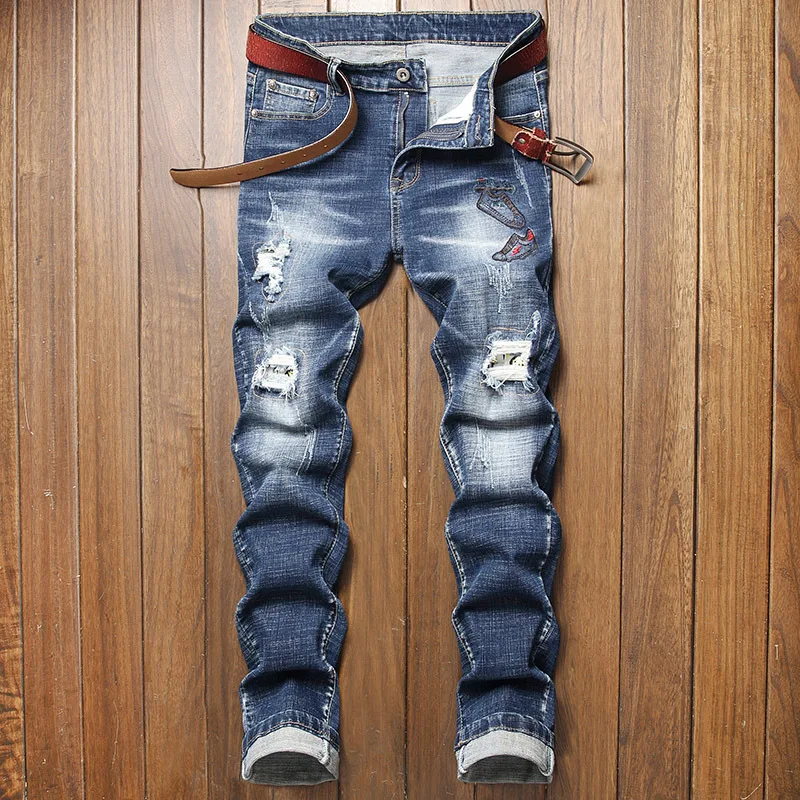 Autumn New 2022 Fashion Casual Men's Ripped Hole Denim Jeans Patch Patch Korean Elastic Embroidery Slim Fit Pencil Pants
Autumn New 2022 Fashion Casual Men's Ripped Hole Denim Jeans Patch Patch Korean Elastic Embroidery Slim Fit Pencil Pants
