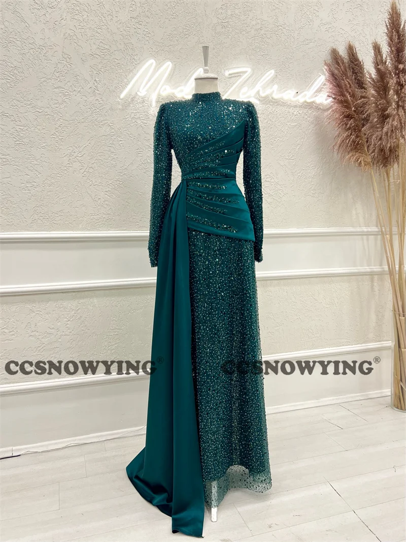 Teal Sequin Long Sleeve Muslim Evening Dresses Hijab Islamic Formal Party Gown Women Arabic Kaftan Robe De Soiree
Teal Sequin Long Sleeve Muslim Evening Dresses Hijab Islamic Formal Party Gown Women Arabic Kaftan Robe De Soiree