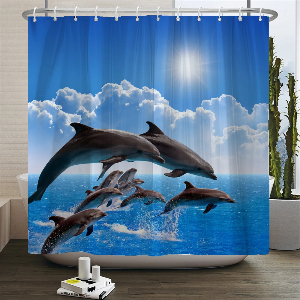

Seabed Turtle dolphin Shower Curtain Octopus Seaweed Ocean Marine Animal Bath Partition Curtain Waterproof Curtain With Hooks