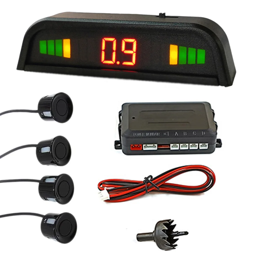

Car Reversing Backup Radar with 4 Probes Parking Sensor Backlight LCD Distance Display Sound Warning Buzzer Volume Adjustment