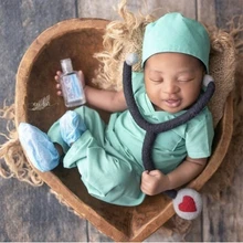 Infant Photography Suit Doctor Hat & T-shirt Pants Set Photostudio Props Universal Cosplay Costume Newborn Shower Gift