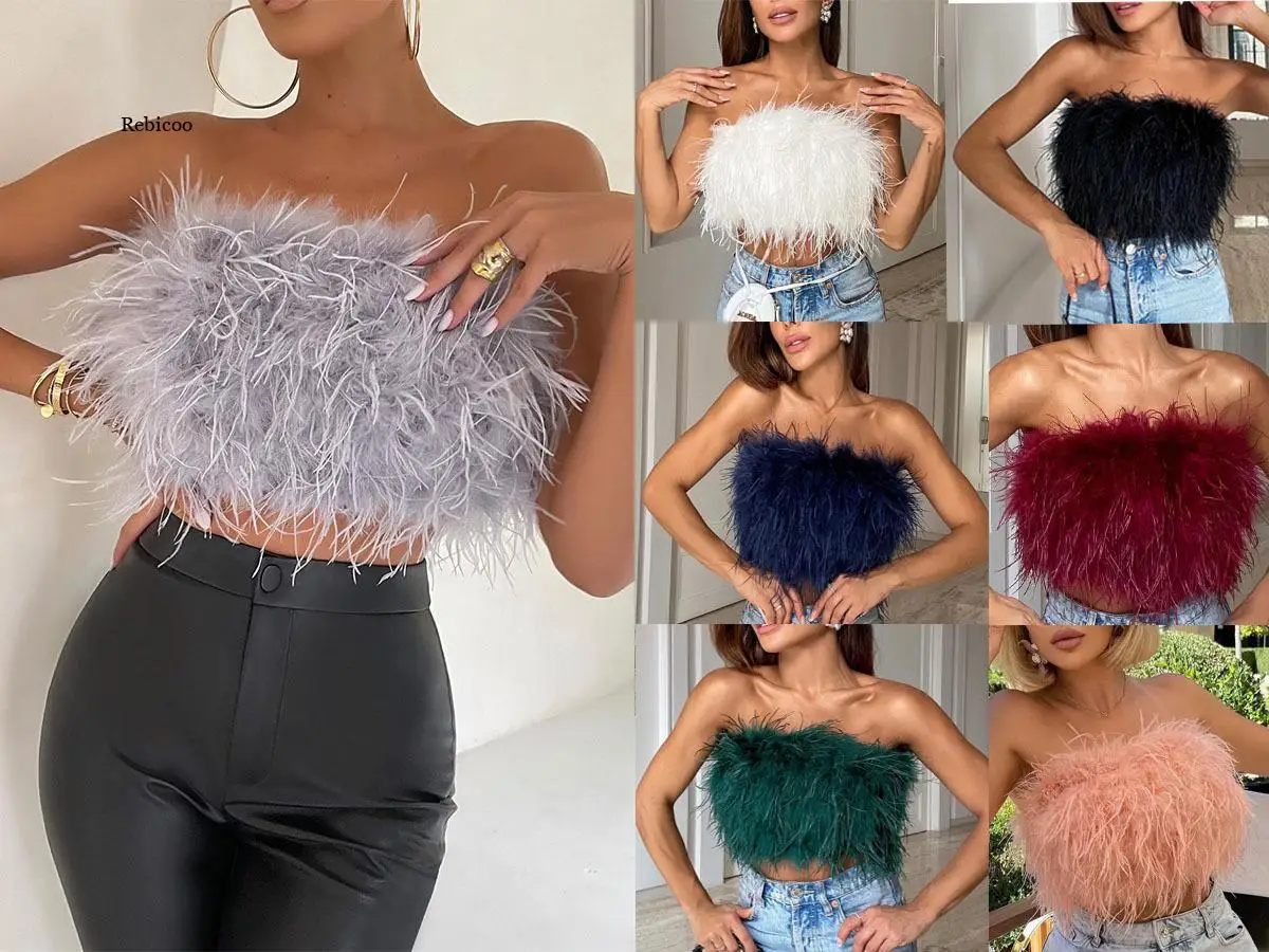 High Quality Fashion Feather Bandage Top Sky Blue Sexy Strapless Nightclub Party Short Top Female 2021 Summer Fashion New
High Quality Fashion Feather Bandage Top Sky Blue Sexy Strapless Nightclub Party Short Top Female 2021 Summer Fashion New