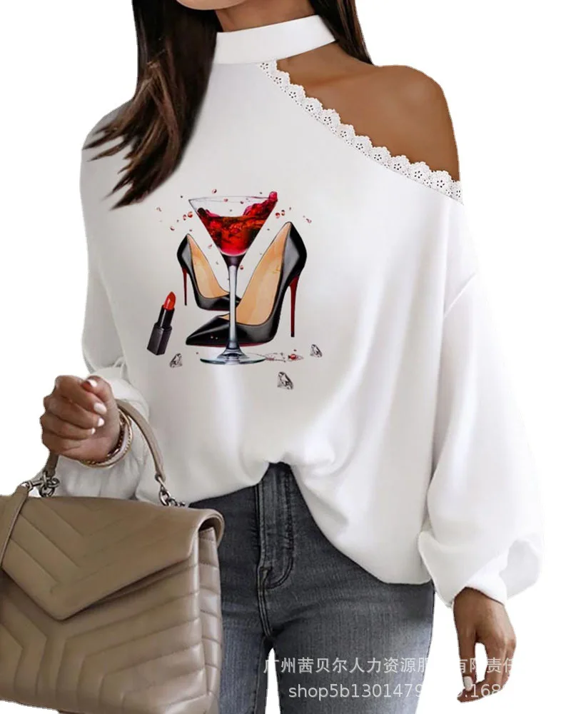 Women's High-heeled Shoes Printed Lace Off-the-shoulder Casual Tops Long-sleeved White Office Sexy Tops Female 2022 Spring New
Women's High-heeled Shoes Printed Lace Off-the-shoulder Casual Tops Long-sleeved White Office Sexy Tops Female 2022 Spring New