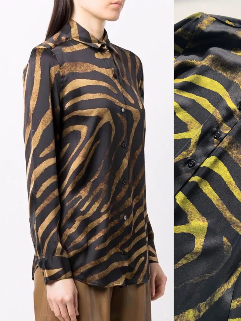 Women Blouses Tiger Stripes 100% Silk Long Sleeve Straight Female Retro Shirt New 2022 Turn-down Collar Top
Women Blouses Tiger Stripes 100% Silk Long Sleeve Straight Female Retro Shirt New 2022 Turn-down Collar Top