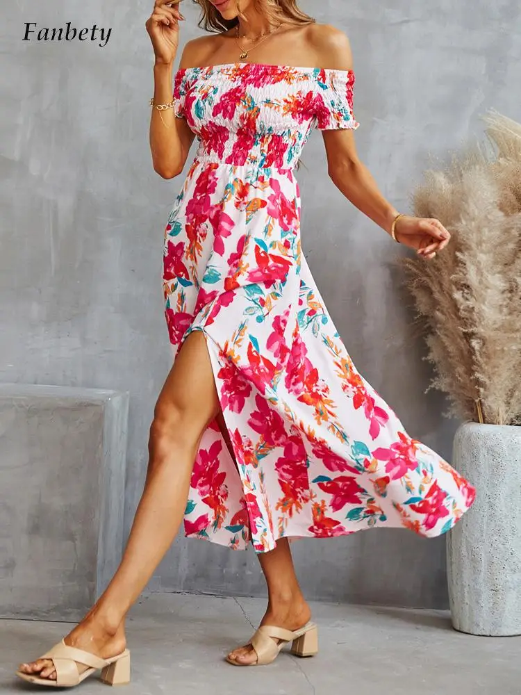 2022 Summer Women Elegant Dress Strapless Off Shoulder Slash Neck Sexy Party Dresses Vintage Floral Print Female Slit Boho Dress
2022 Summer Women Elegant Dress Strapless Off Shoulder Slash Neck Sexy Party Dresses Vintage Floral Print Female Slit Boho Dress