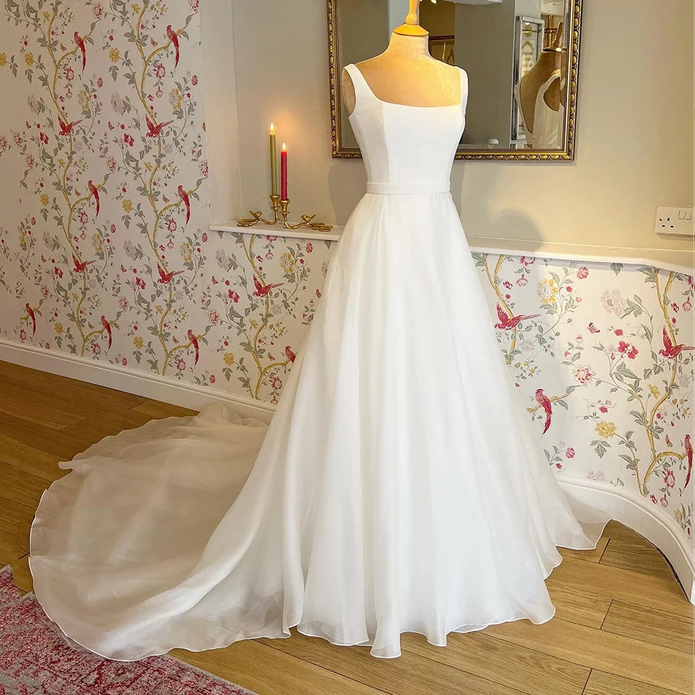 Elegant A-line Organza Wedding Dresses 2023 Square Neckline Court Train Bridal Gowns Vestido de Novia Plus Size Bride Dress 
Elegant A-line Organza Wedding Dresses 2023 Square Neckline Court Train Bridal Gowns Vestido de Novia Plus Size Bride Dress