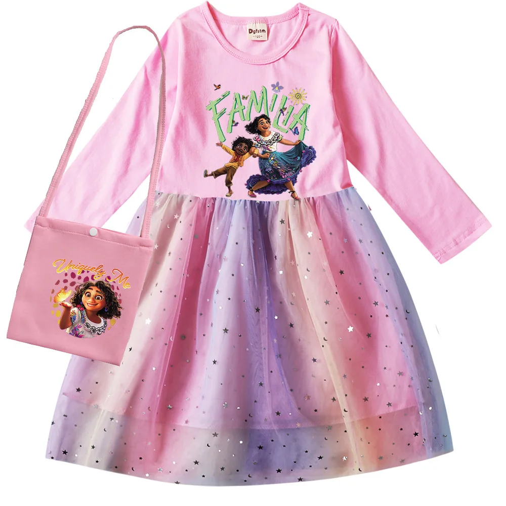 Children's Encanto Charm Mirabell Madrid Costumes Kids Wedding Party Sequin Dress Baby Girls Long Sleeve Dresses with Small Bag
Children's Encanto Charm Mirabell Madrid Costumes Kids Wedding Party Sequin Dress Baby Girls Long Sleeve Dresses with Small Bag