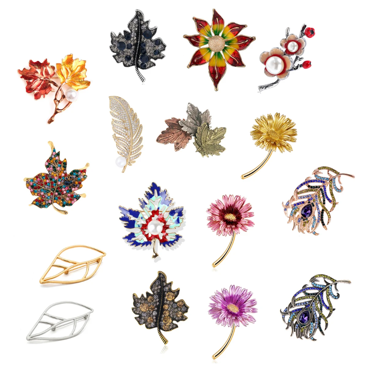 

Colorful Maple Leaf Shaped Brooch Pins Clothes For Women Wedding Rhinestone Leaves Pins And Broches Metal Badges Brooch Jewelry