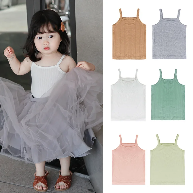 

2022 Summer New Children's Modal Camisole Girls Baby Solid Color Suspenders Outer Wear Bottoming Top