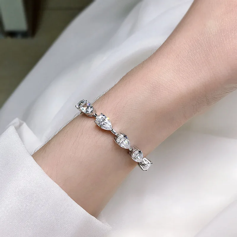 

2023 New S925 Silver Bracelet 5 * 8 Full Diamond Pear Shape Bracelet Fashion and Elegant Ins Mingyuan Style