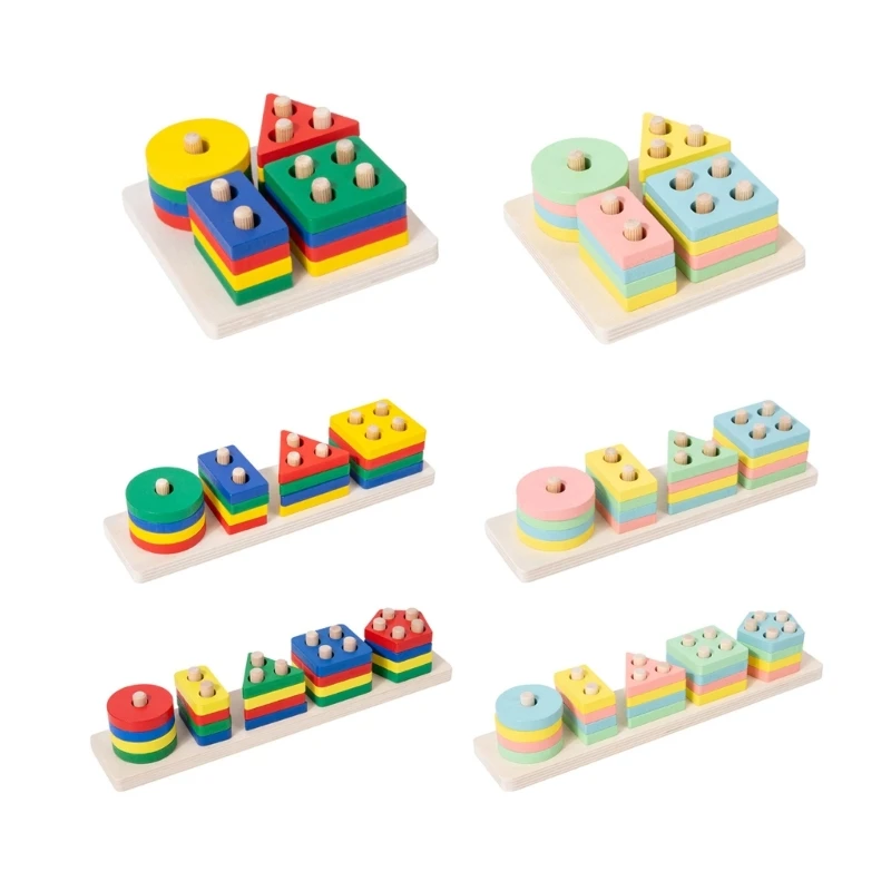 

Деревянная игрушка для сортировки и укладки, игрушка Монтессори, колонны, блоки, подходящая форма игрушки