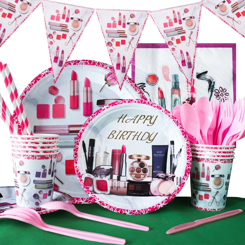 New Makeup Birthday Party Decoration for Girl Paper Plate Paper Cup Tablecloth Knife Fork Spoon Straw Topper
New Makeup Birthday Party Decoration for Girl Paper Plate Paper Cup Tablecloth Knife Fork Spoon Straw Topper