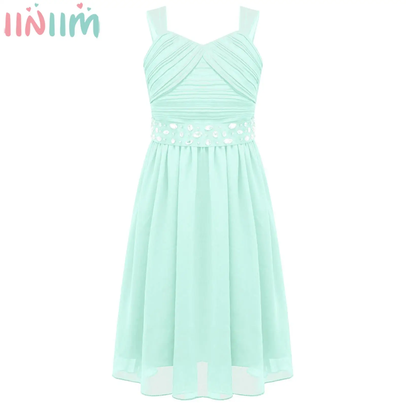 

Kids Girls Elegant Chiffon Party Dress Sleeveless Ruched A-line Wedding Bridesmaid Birthday Evening Princess Dresses with Sash