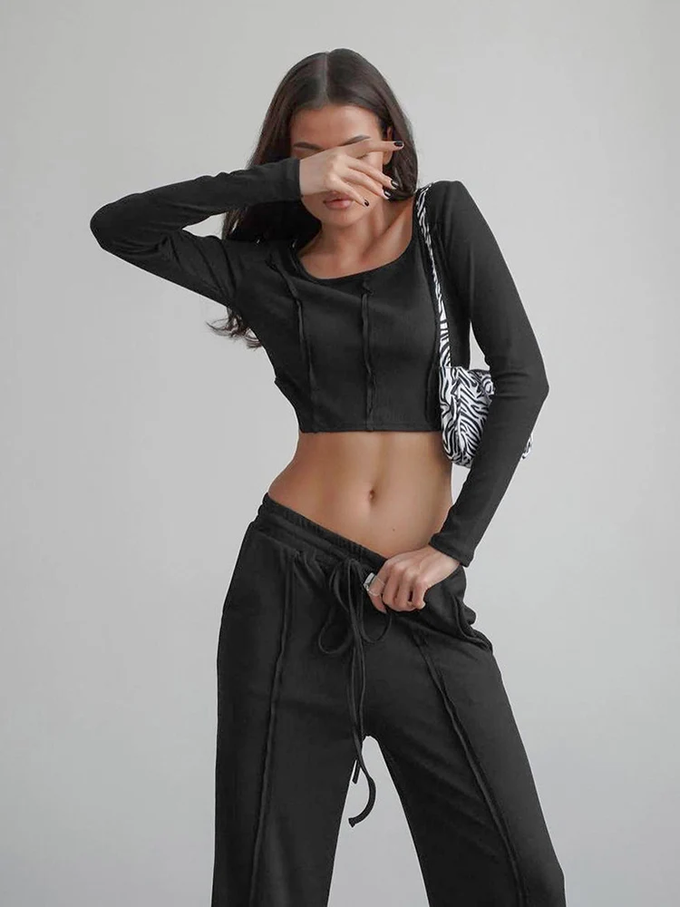 HOUZHOU Autumn Y2k Two Piece Set Women Casual Knit Crop Top Slim Long Sleeve T-shirt Elastic Waist Wide Leg Pant Sets Sportswear
HOUZHOU Autumn Y2k Two Piece Set Women Casual Knit Crop Top Slim Long Sleeve T-shirt Elastic Waist Wide Leg Pant Sets Sportswear