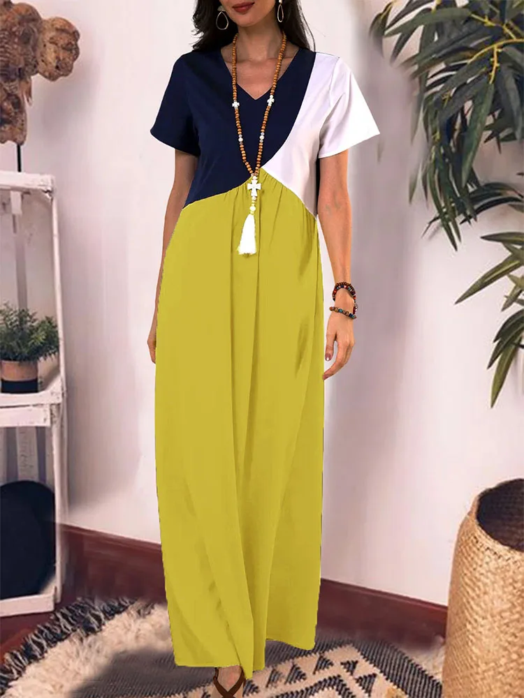 2022 Ladies Harajuku Colorblock Long Dress Summer Casual Loose V-Neck Short Sleeve Beach Dress Retro Print Straight Long Dress
2022 Ladies Harajuku Colorblock Long Dress Summer Casual Loose V-Neck Short Sleeve Beach Dress Retro Print Straight Long Dress