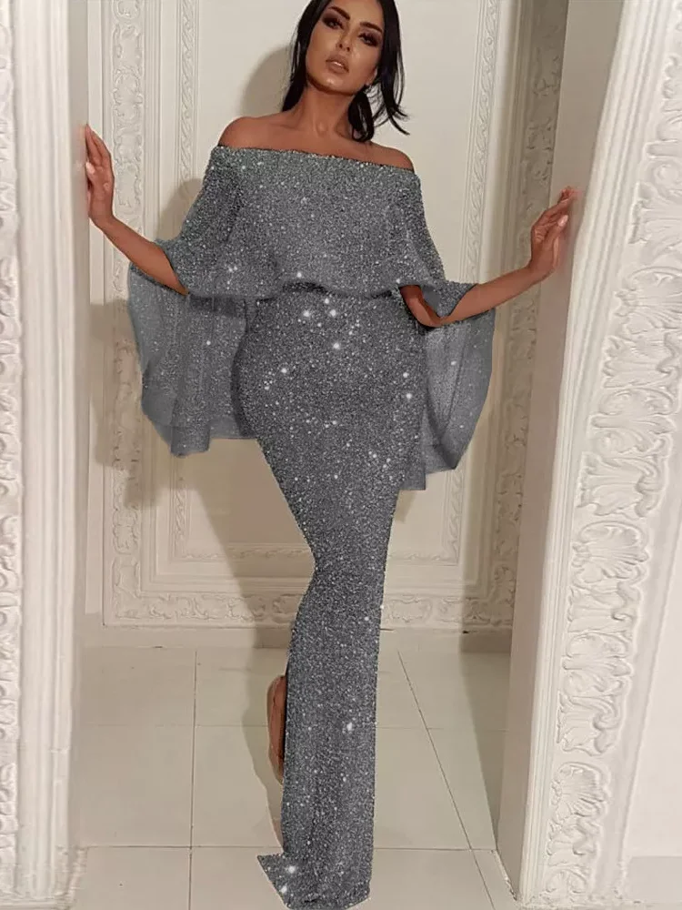Chic Plain Women Evening Dresses Off Shoulder Sleeveless Sexy Bodycon Dress Ladies Sequined Back Design Zipper Slim Long Robe
Chic Plain Women Evening Dresses Off Shoulder Sleeveless Sexy Bodycon Dress Ladies Sequined Back Design Zipper Slim Long Robe