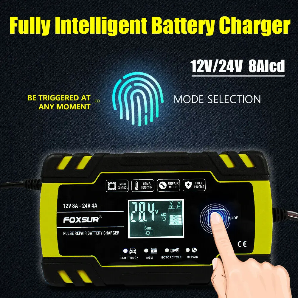 Car Battery Charger 12V/24V Pulse Repair LCD Display Smart Fast Charge AGM Deep cycle GEL Lead-Acid Charger For Auto Motorcycle
Car Battery Charger 12V/24V Pulse Repair LCD Display Smart Fast Charge AGM Deep cycle GEL Lead-Acid Charger For Auto Motorcycle