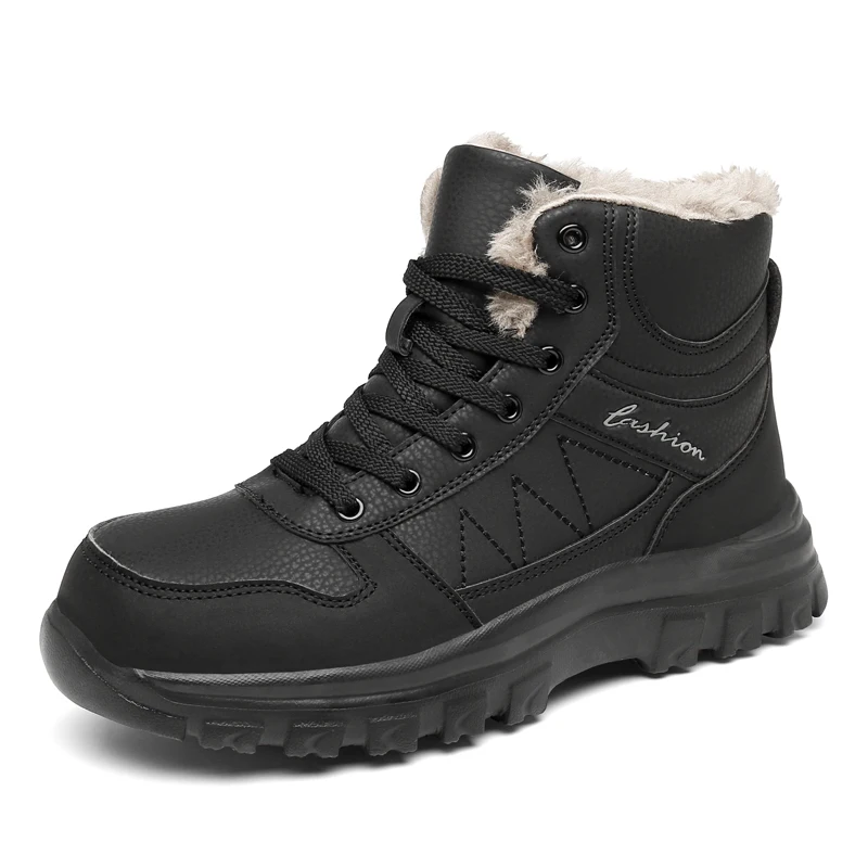 

Мужские кожаные ботинки ручной работы, черные уличные теплые плюшевые ботинки, повседневная кожаная обувь для зимы, 2022