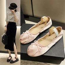 Shoes for Women 2023 New Sweet Womens Flat Shoes Spring Light Casual Womens Shoes Bow Silk Satin Ballet Flats Zapatos De Mujer