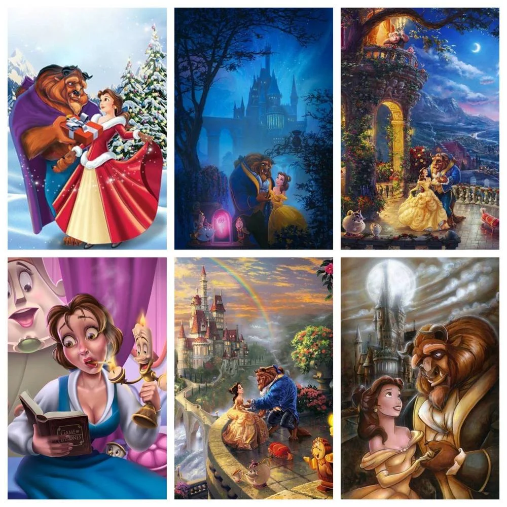 

Disney 5D DIY Diamond Painting Cross Stitch Set Beauty and Beast Manual Inlay Children's Gifts Home Wall Art Decoration