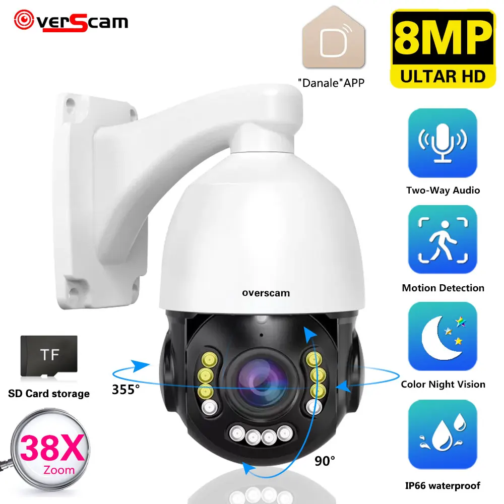 

SD 128G Humanoid Auto Tracking 8MP 4K POE PTZ H.265+ 38X Zoom 360° Rotation Audio Infrared Outdoor ONVIF POE PTZ IP CCTV Camera