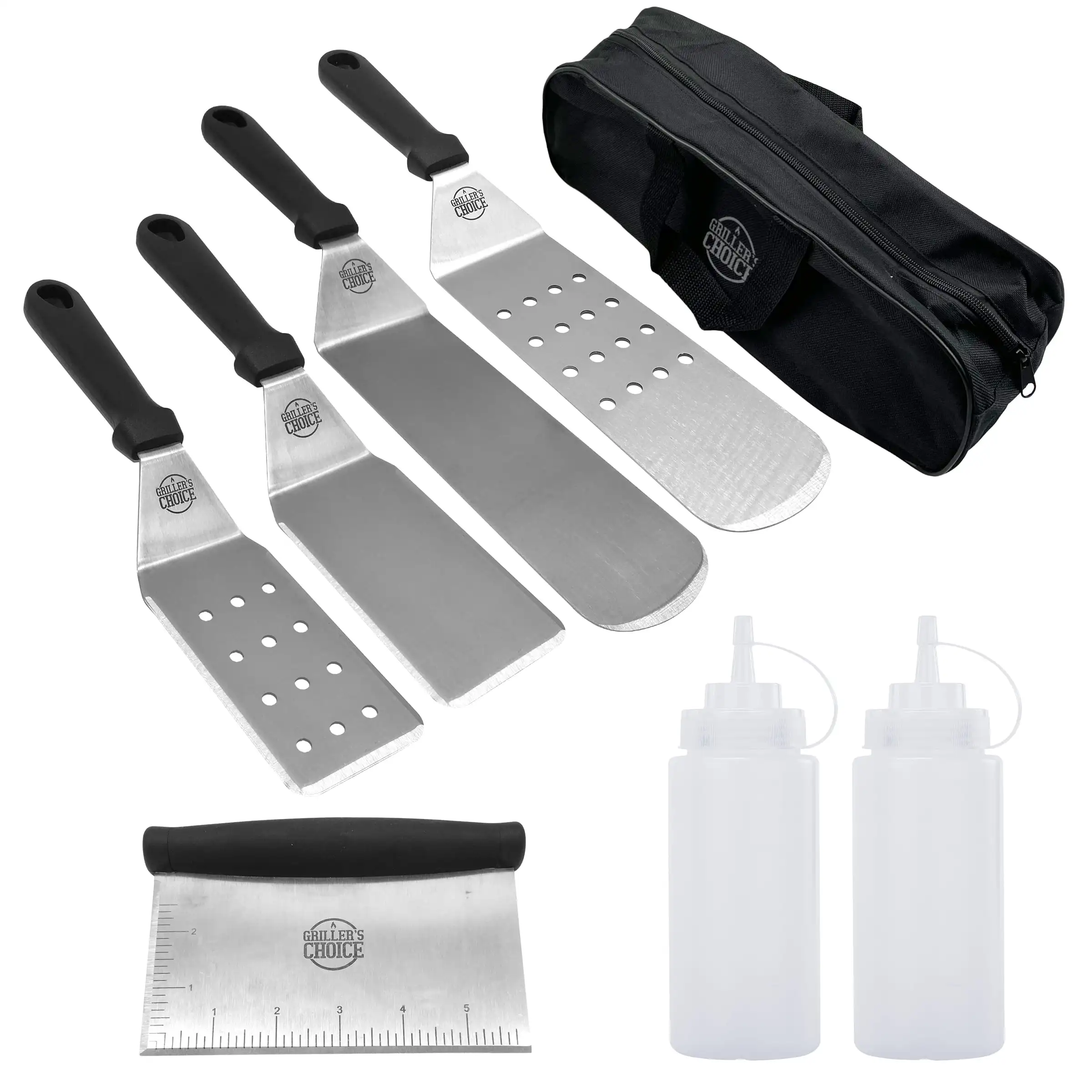 - 8 PC Griddle Accessories Set- Metal Spatula Set, Commercial Heavy Duty Stainless Steel, Flat Top Grill, Hibachi Grilling Utens
- 8 PC Griddle Accessories Set- Metal Spatula Set, Commercial Heavy Duty Stainless Steel, Flat Top Grill, Hibachi Grilling Utens