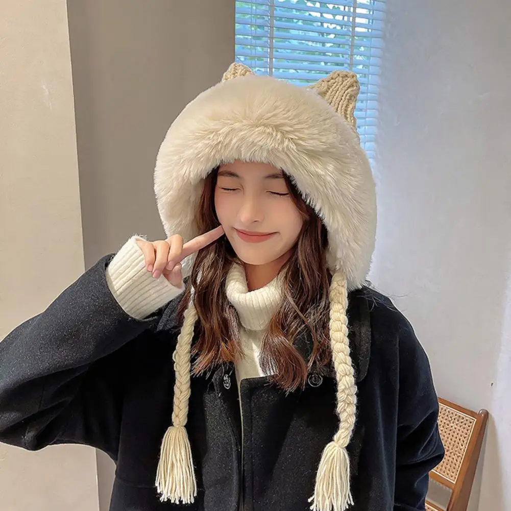 New Winter Warm Knitted Hat Fur Women Hat with Earflap Two Balls Lady Outdoor Thicken Plush Fluffy Cap Russian Hats for Women 
New Winter Warm Knitted Hat Fur Women Hat with Earflap Two Balls Lady Outdoor Thicken Plush Fluffy Cap Russian Hats for Women