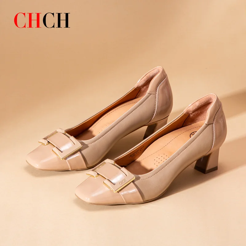 

CHCH 2023 Luxury New Fashion Women Temperament Square Toe Shallow Mouth Elegant Classic High Heels Balance Shoes heel for women