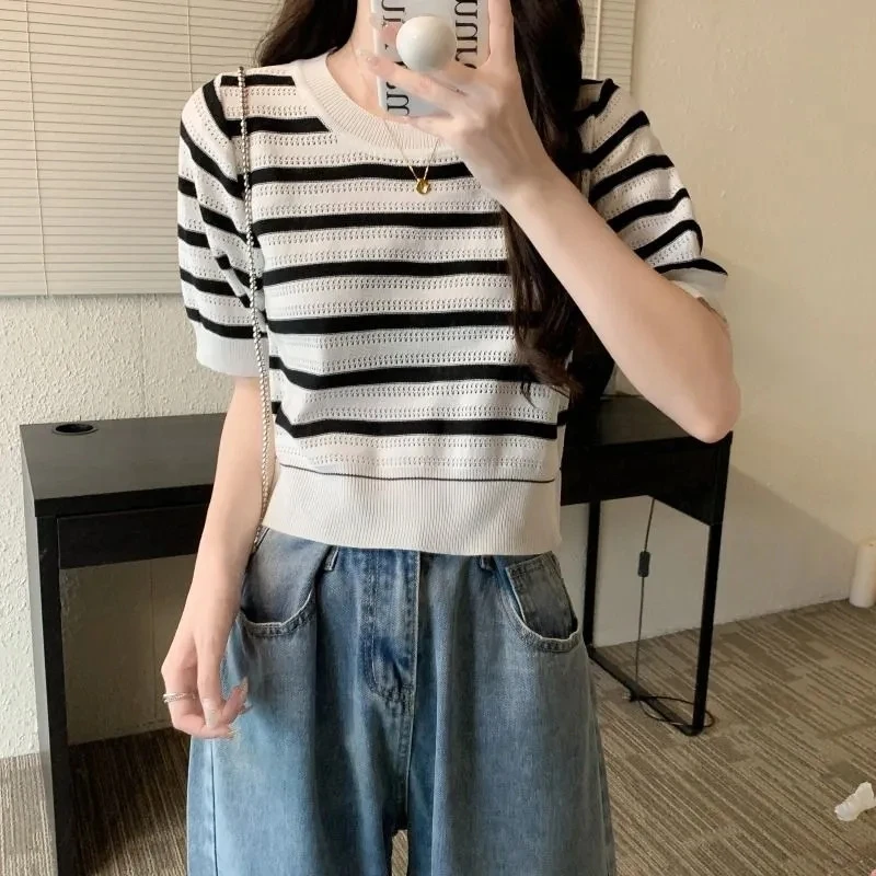Yasuk Summer Casual Women Loose Female Gentle Hollow Out Top Knitted Pullover Blouse Short Sleeve Sweater Stripes Bohemian Slim
Yasuk Summer Casual Women Loose Female Gentle Hollow Out Top Knitted Pullover Blouse Short Sleeve Sweater Stripes Bohemian Slim