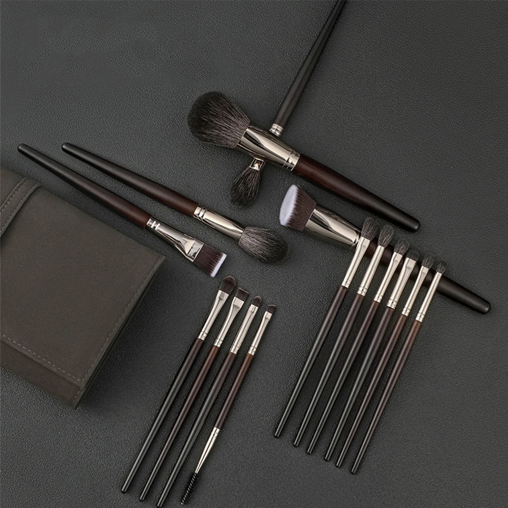 

Natural Goat Hair Makeup Brushes Set 15pcs Professional Kit Brocha Maquillaje Pedzle Do Makijazu Blending Smudging Brush Shader