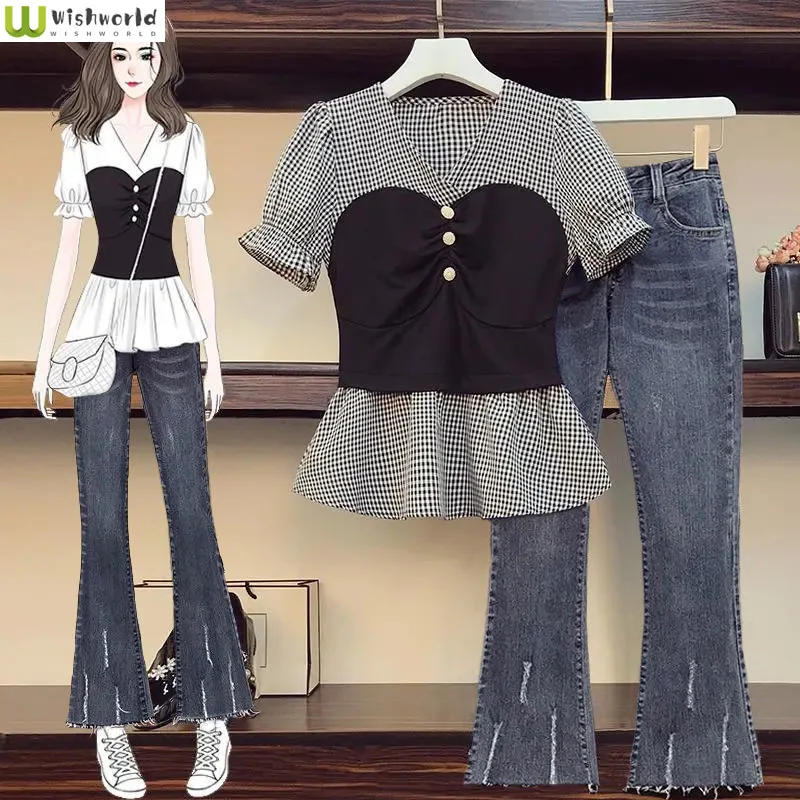 Large Women's Suit 2022 Summer Dress New Fat Sister Foreign Style Korean Fashion Slim Casual Jeans Two-piece Female Set
Large Women's Suit 2022 Summer Dress New Fat Sister Foreign Style Korean Fashion Slim Casual Jeans Two-piece Female Set